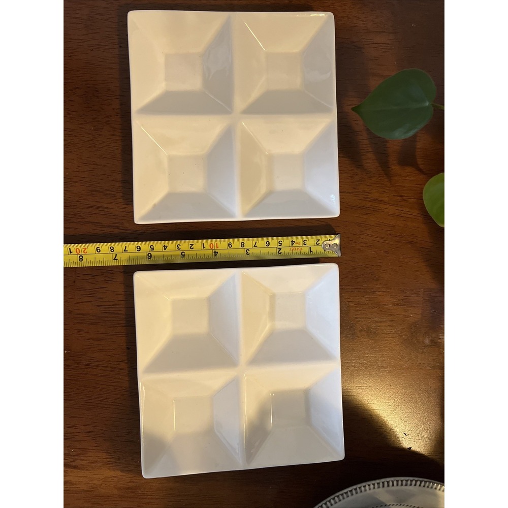 Two 6" X 6" World Market White Ceramic Dishes, Serving Sauces, Sides Ect